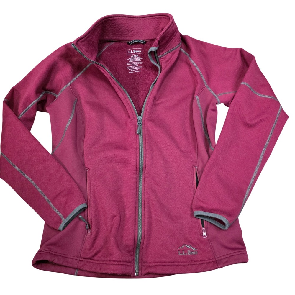 LLBean Women's Fleece Jacket Burgundy Size Medium Full Zip Outdoor Activewear